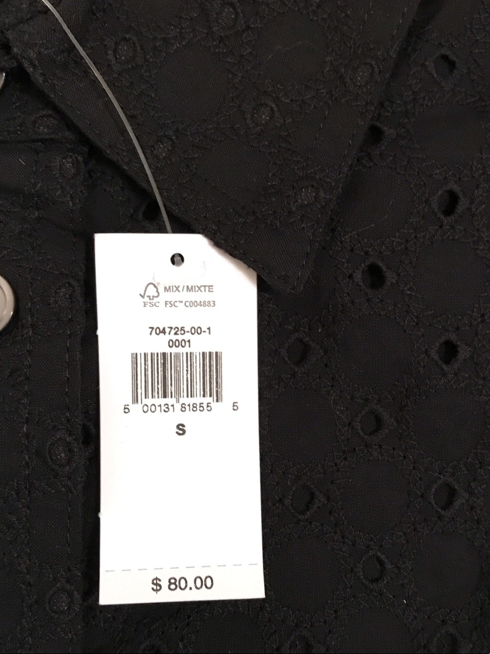 Banana Republic Black Eyelet Poplin Button-Down Shirt - Picture 2 of 2